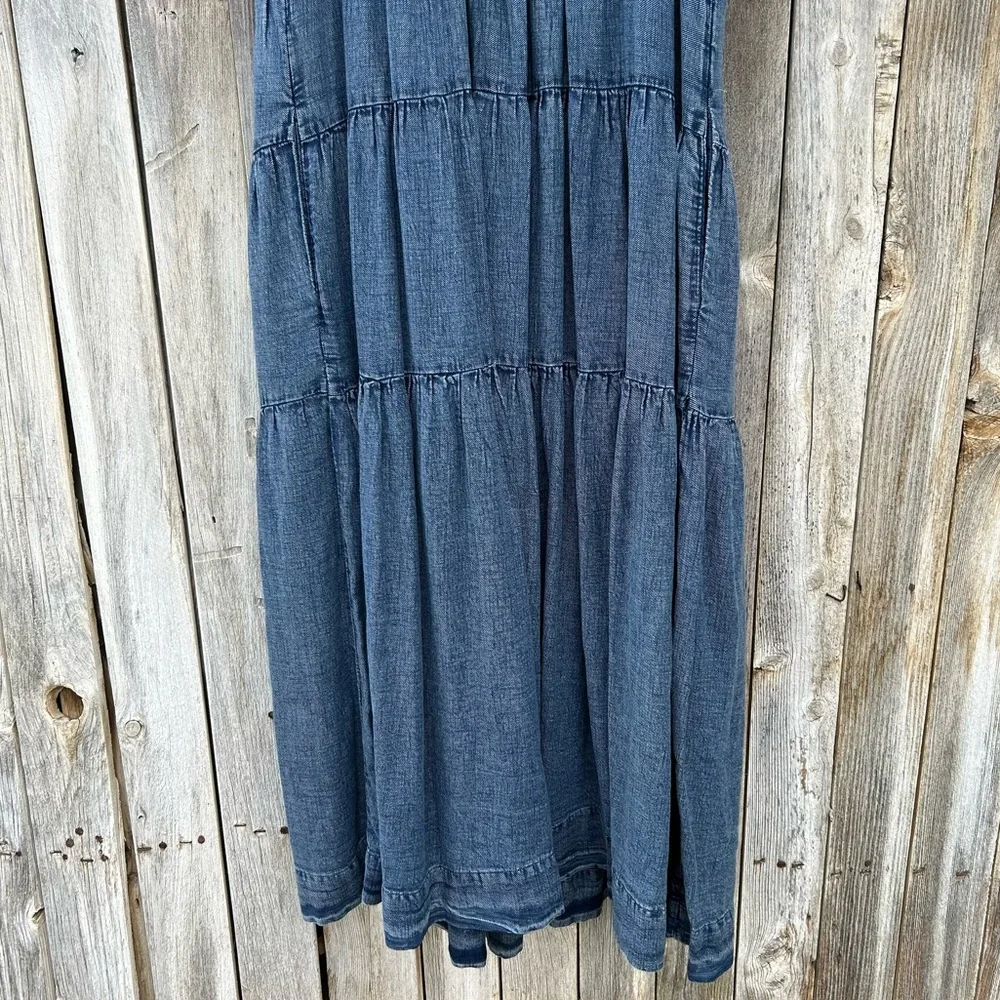 Anthropologie Helena Square Neck Tiered Midi Dress Smocked Denim Blue M - Picture 13 of 15